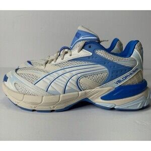 Puma men's Velophasis Technisch Casual Shoes Off White/Blue 390932-08 Size 8.5,